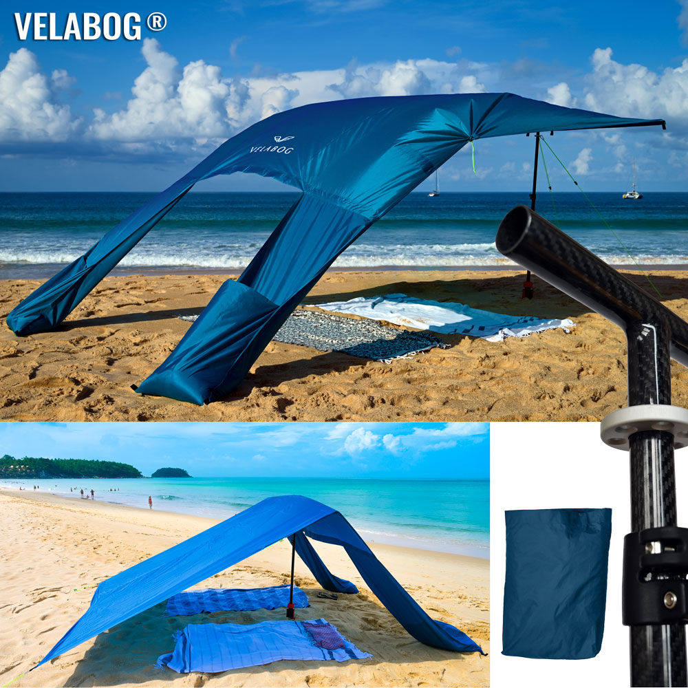 Beach sun sail set Velabog Breeze CF 3K. Carbon fiber, blue.