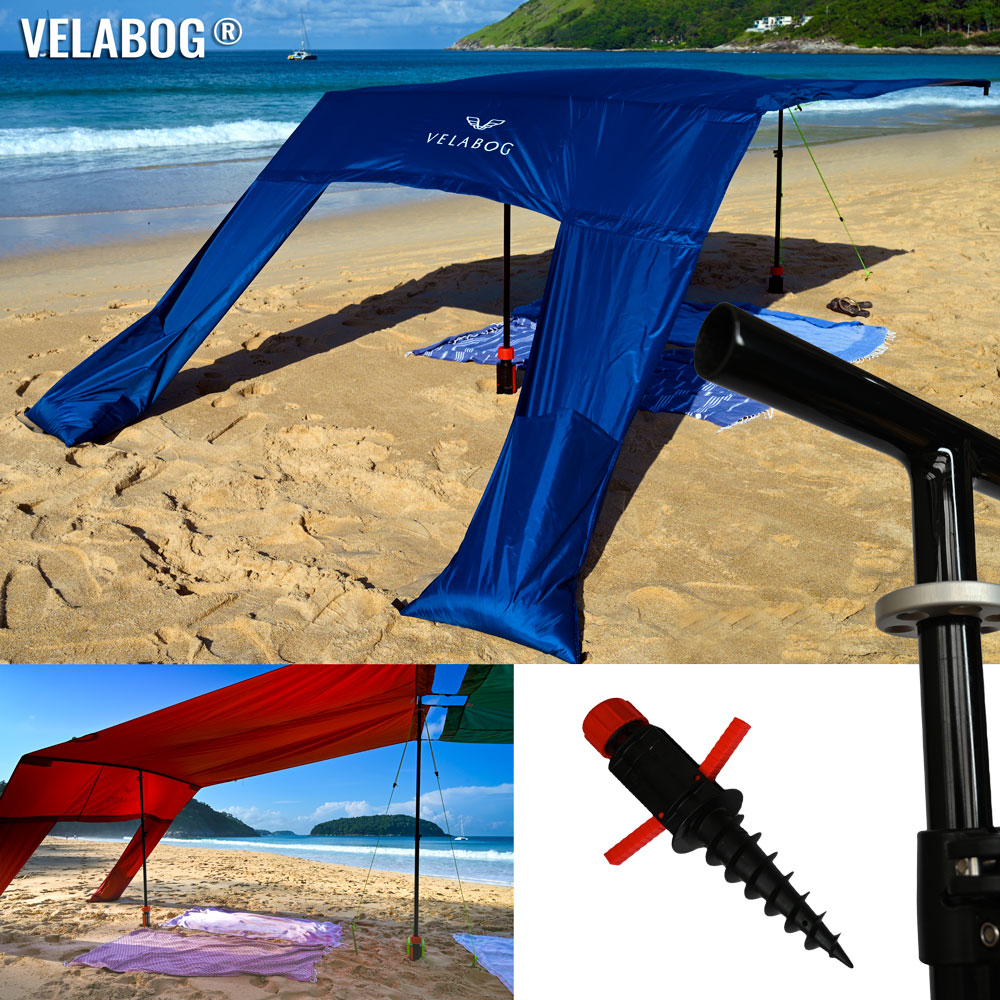 Erweiterungs-Set für das Strand Sonnensegel Velabog Breeze, bestehend aus Glasfaser-Gestell und Bodenanker.