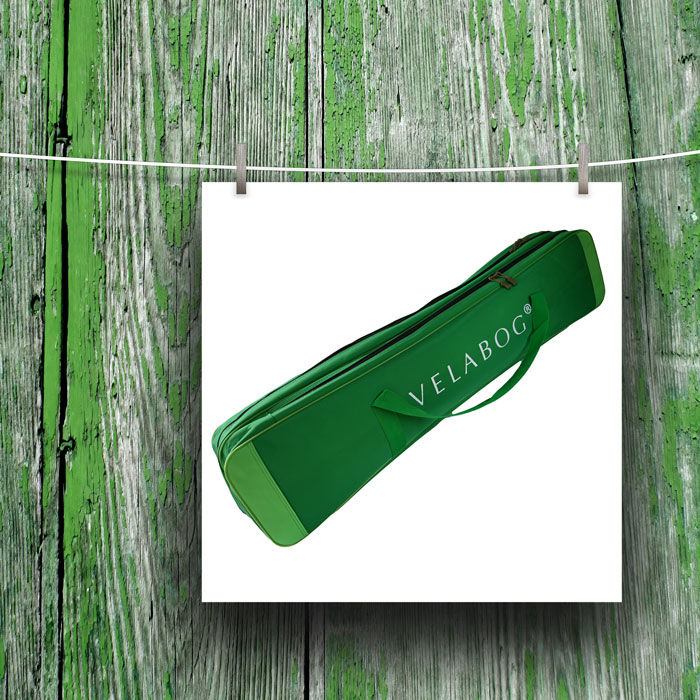 Velabog geräumige und robuste grüne Tasche mit zwei Fächern, Länge 105 cm, Gesamtbreite 17 cm, Höhe 22 cm.