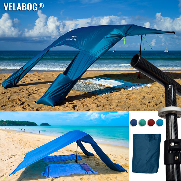 Kit voile d’ombrage tente plage Velabog Breeze GF. Fibre de carbone, bleu.