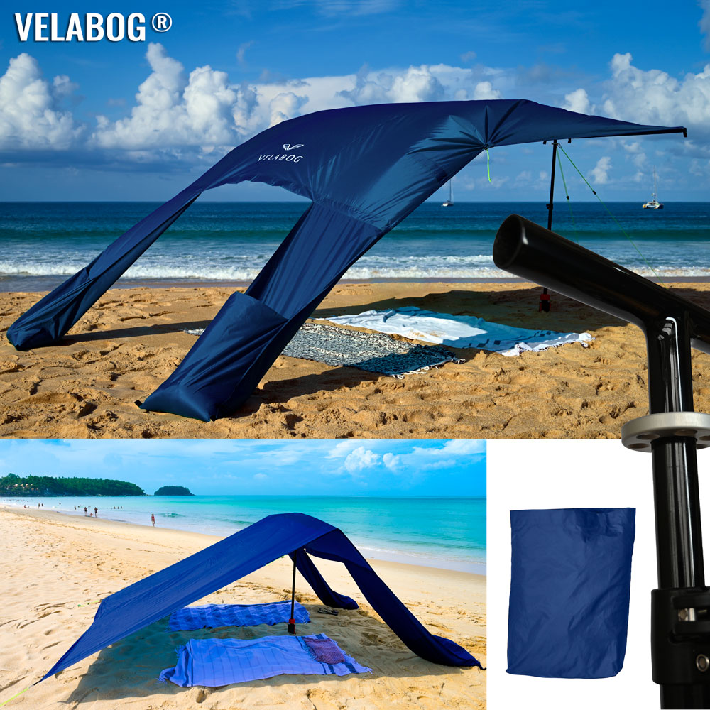 Kit voile d’ombrage tente plage Velabog Breeze GF. Fibre de verre, bleu nuit.