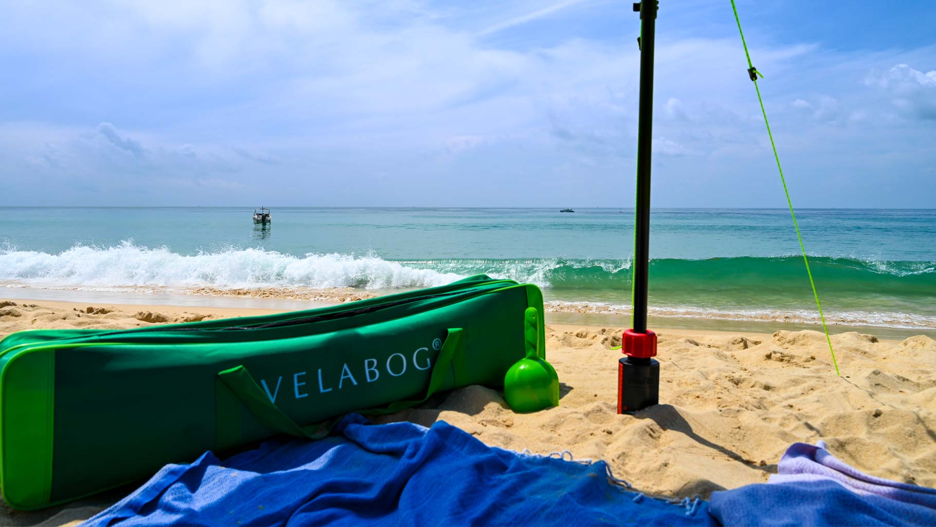 Grand sac de plage vert Velabog à la fois spacieux et robuste pour le transport du voile d’ombrage tente plage Velabog Breeze et plus encore, par ex. les serviettes de plage etc.