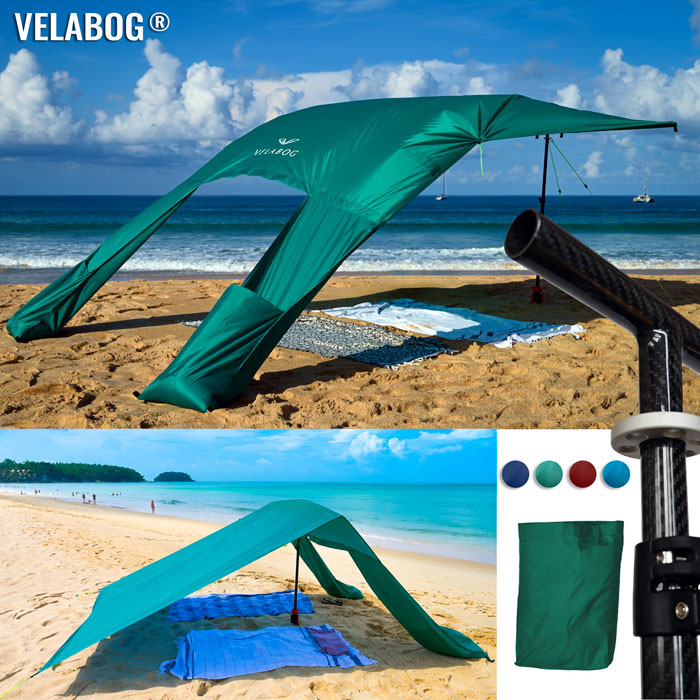 Набор для солнечного пляжного паруса палатки Velabog Breeze CF 3K, карбон, зеленый.