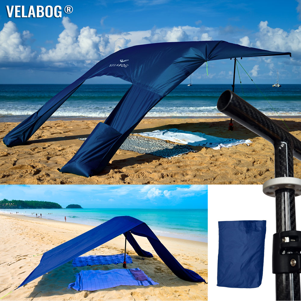 Набор для солнечного пляжного паруса палатки Velabog Breeze CF 3K, карбон, синий.